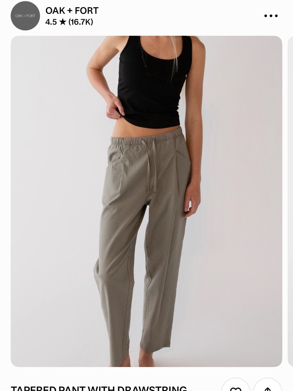 OAK + FORT Olive Drawstring Tapered Track Pants